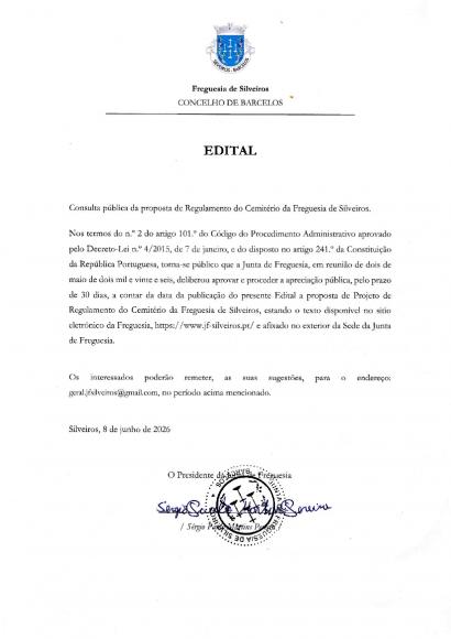 Edital - Regulamento do Cemit&eacute;rio de Silveiros